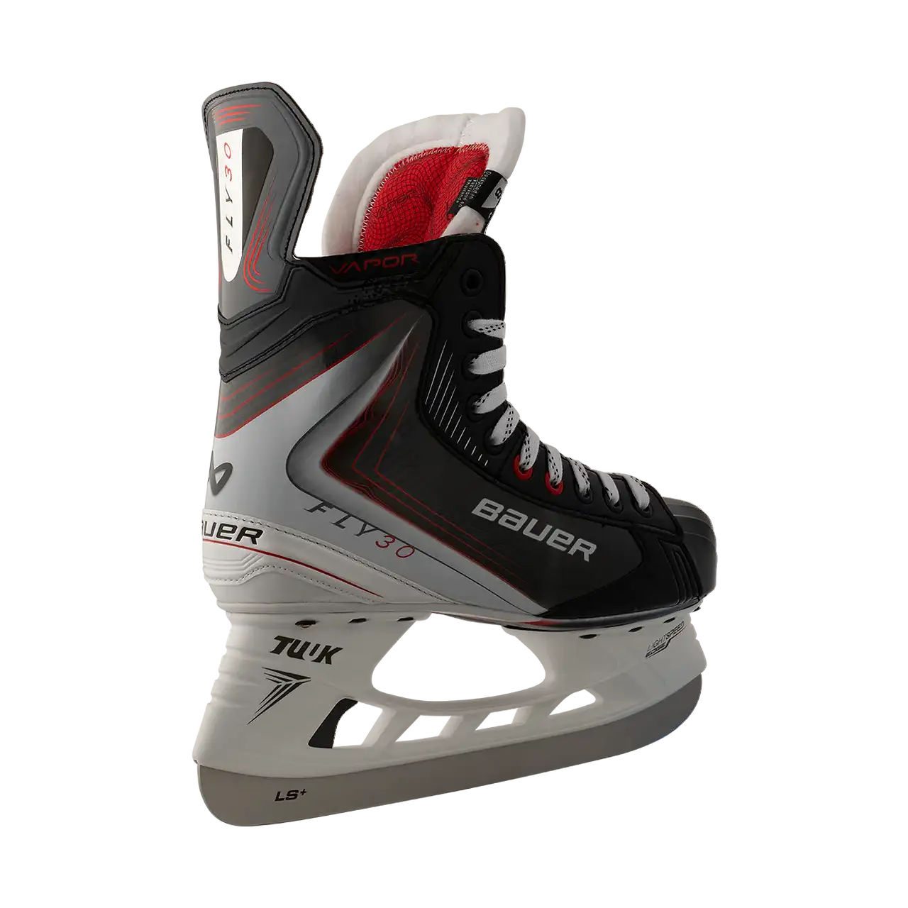 Bauer Fly 30 Schlittschuh Bauer Fly 30 in Rückansicht mit TUUK Lightspeed Edge Halter und LS+ Stahlkufe