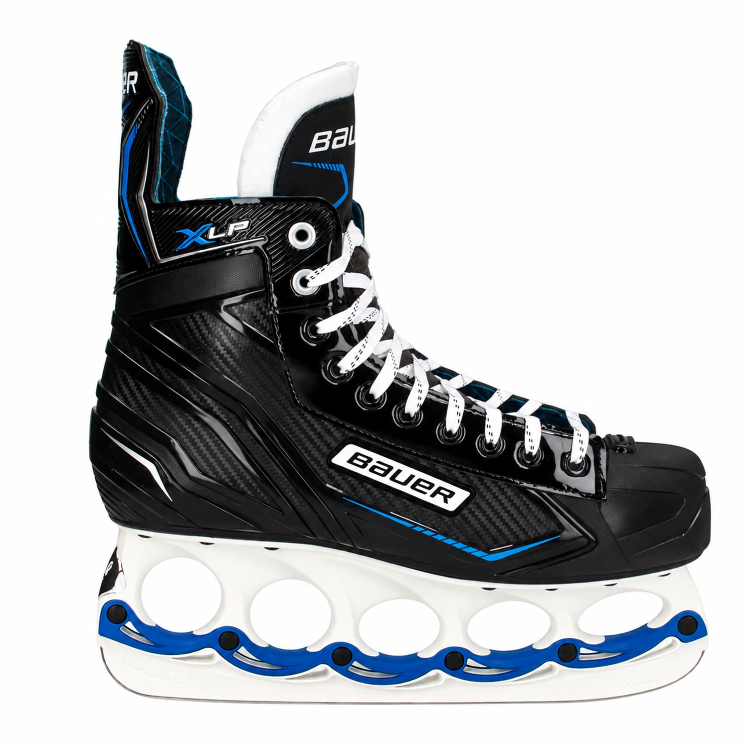Bauer X-LP Schwarz/Blau-Weiß – Seitenansicht Bauer X-LP T-Blade Schlittschuh Schwarz/Blau-Weiß – US 11.5 – Bild 1