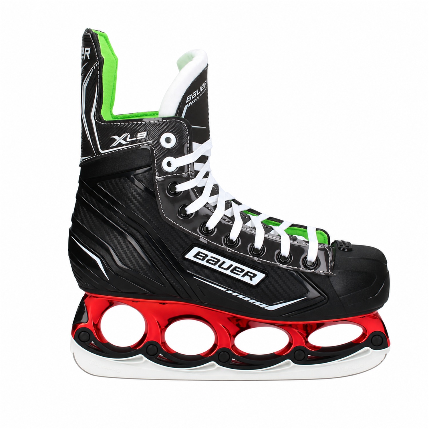 Bauer X-LS Metallic-Rot – Seitenansicht Bauer X-LS T-Blade Schlittschuh Schwarz/Grün-Metallic-Rot – US 7.5 / EU 40.5 – Bild 1