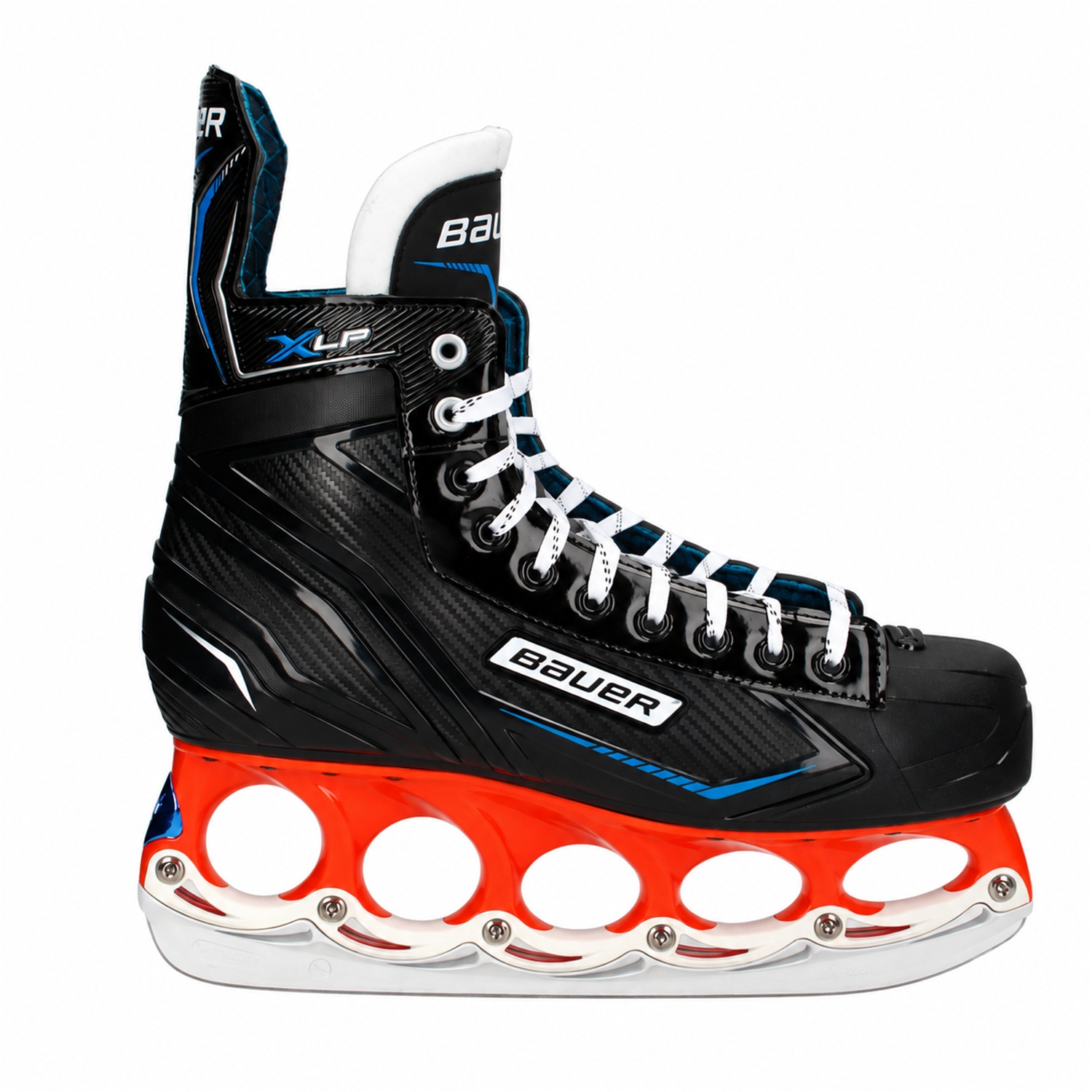 Bauer X-LP Orange – Seitenansicht Bauer X-LP T-Blade Schlittschuh Schwarz/Blau-Orange – US 13.5 / EU 48 – Bild 1