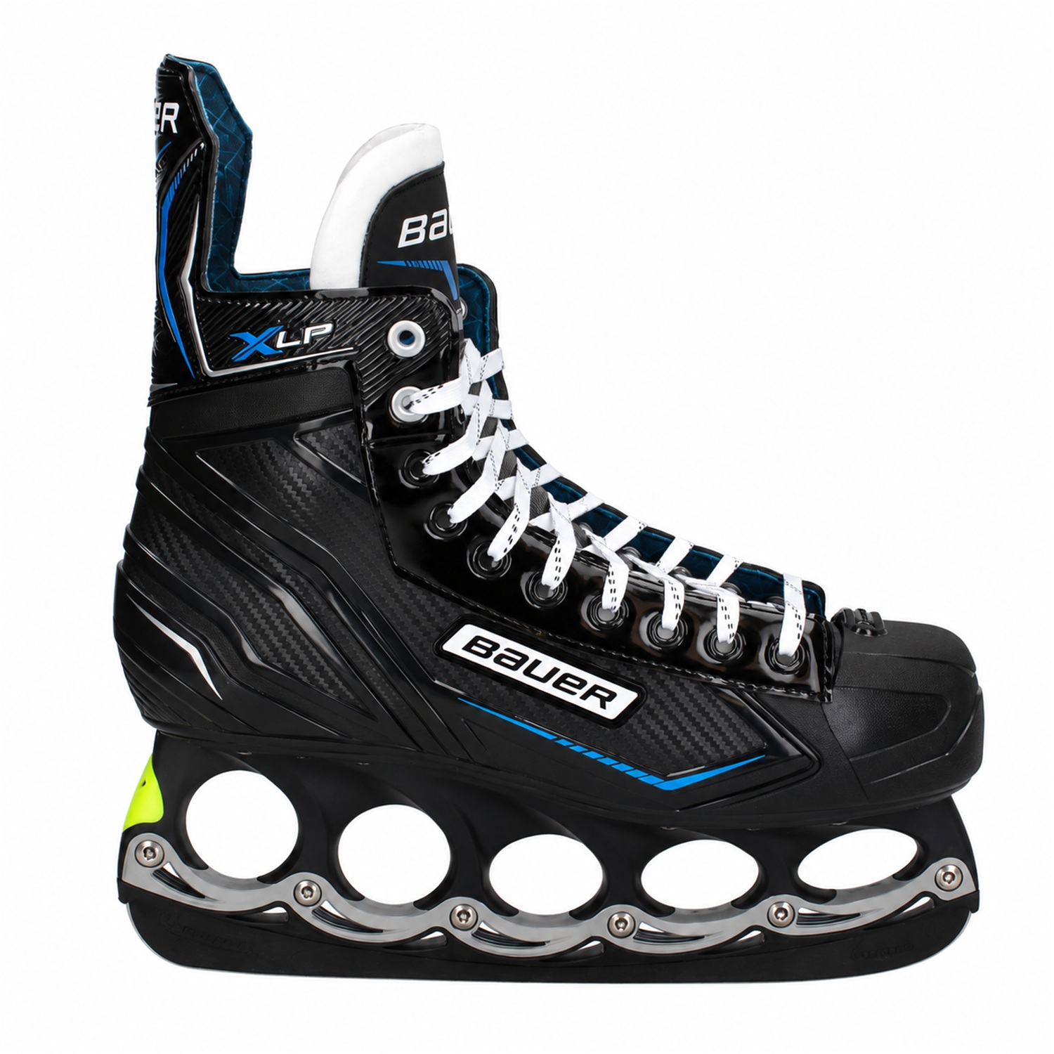Bauer X-LP Neon-Gelb – Seitenansicht Bauer X-LP T-Blade Schlittschuh Schwarz/Blau-Neon-Gelb – US 8.5 / EU 42 – Bild 1