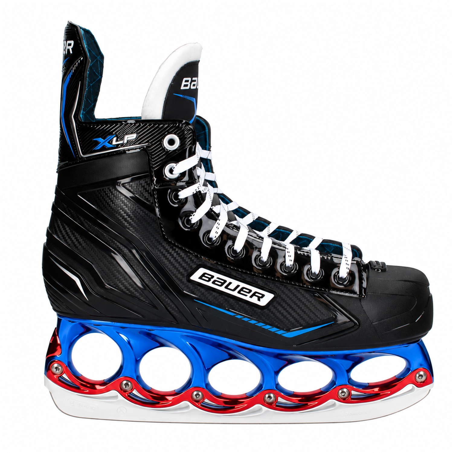 Bauer X-LP Metallic-Blau/Rot – Seitenansicht Bauer X-LP T-Blade Schlittschuh Metallic-Blau/Rot – US 13.5 / EU 48 – Bild 1