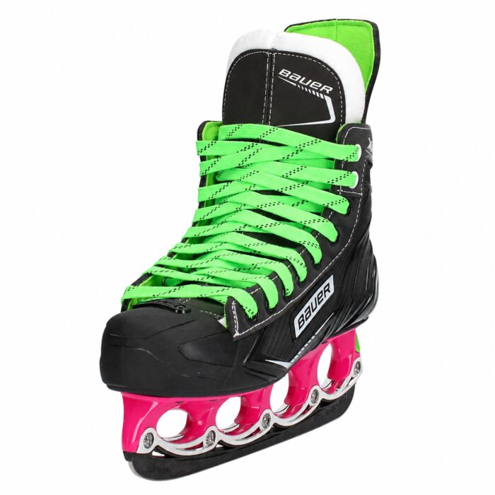 Bauer X-LS T-Blade Schlittschuh Pink/Chrome – grüne Schnürsenkel, schwarze Runner – US 11 / EU 45 – Bild 2